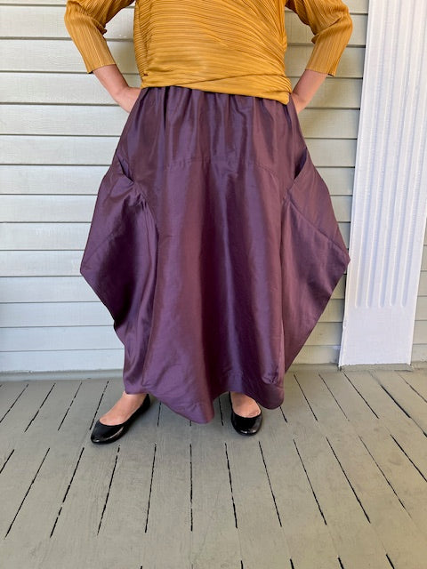 DTH Architect Skirt in 100% Shantung Silk (Eggplant)