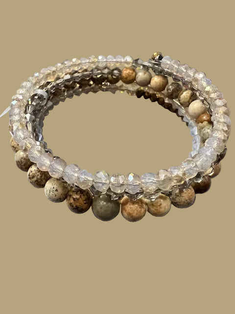 Memory Wire Wrap Bracelet with Crystals and Beads
