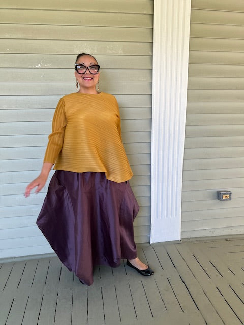 Vanite Couture Pleated  Asymmetrical Top (Mustard or Gray)