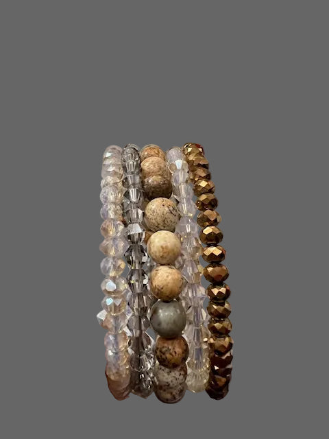 Memory Wire Wrap Bracelet with Crystals and Beads