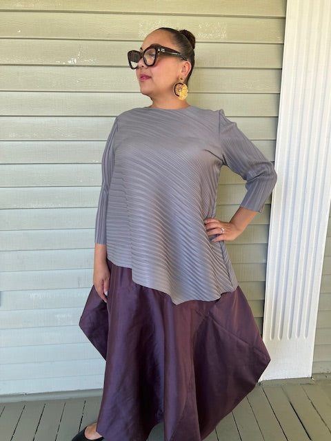 Vanite Couture Pleated  Asymmetrical Top (Mustard or Gray)