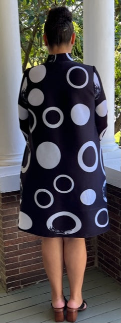 Vanite Couture Black Pleated Dress with Dots and Circles