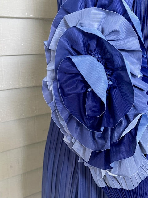 Pleated Roses Jacket with Matching Dress - Blue Ombré (Sold as Set)