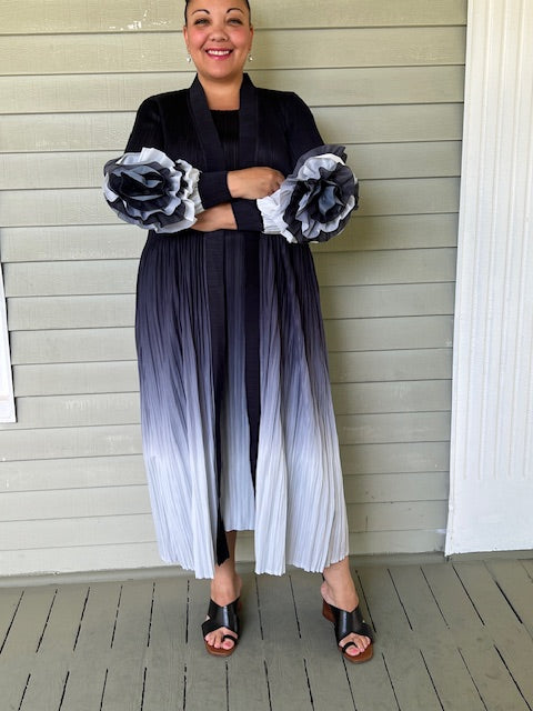 Pleated Roses Jacket with Matching Dress - Black/Gray Ombré (Sold as Set)