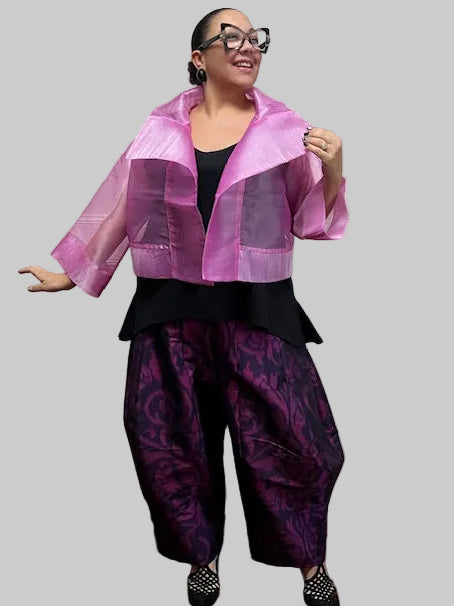 DTH Metallic Silk Organza Cropped Jacket (Rose)