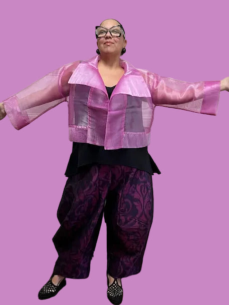 DTH Metallic Silk Organza Cropped Jacket (Rose)