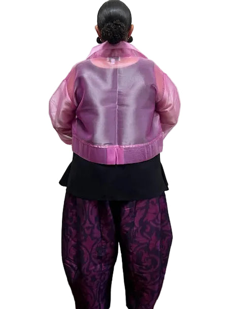 DTH Metallic Silk Organza Cropped Jacket (Rose)