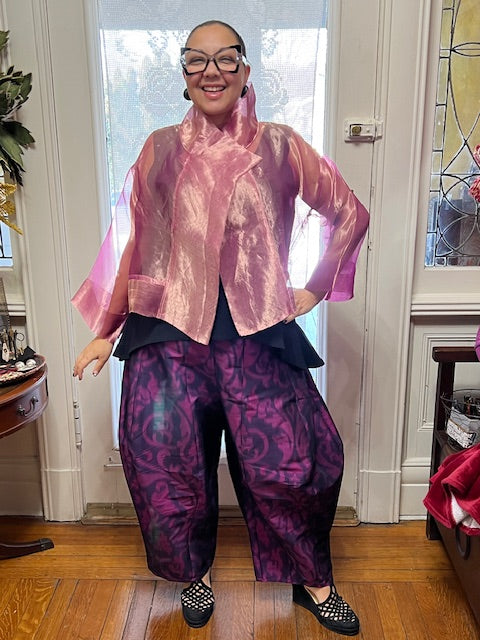 DTH Metallic Silk Organza Cropped Jacket (Blush)