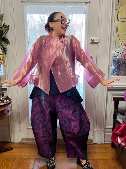 DTH Metallic Silk Organza Cropped Jacket (Blush)