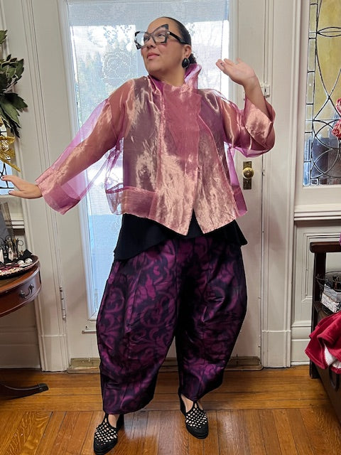 DTH Metallic Silk Organza Cropped Jacket (Blush)