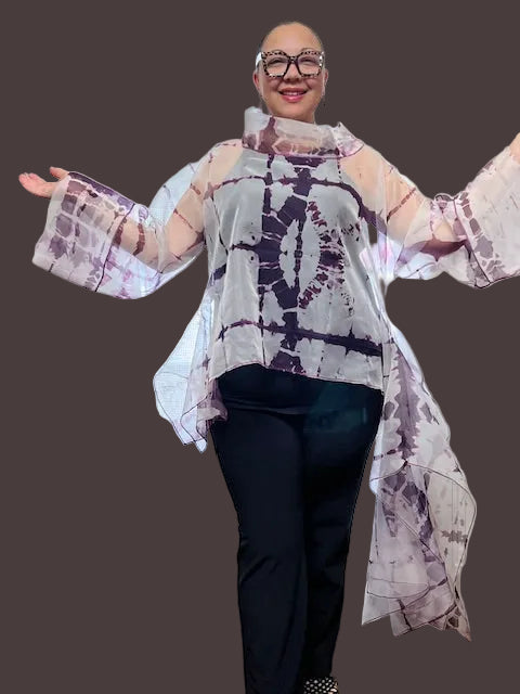 DTH Hand Dyed Asymmetrical 100% Silk Organza Top