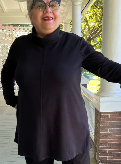 Eleven Stitch Cotton Foldover Turtleneck swing Top (Black or Ochre)