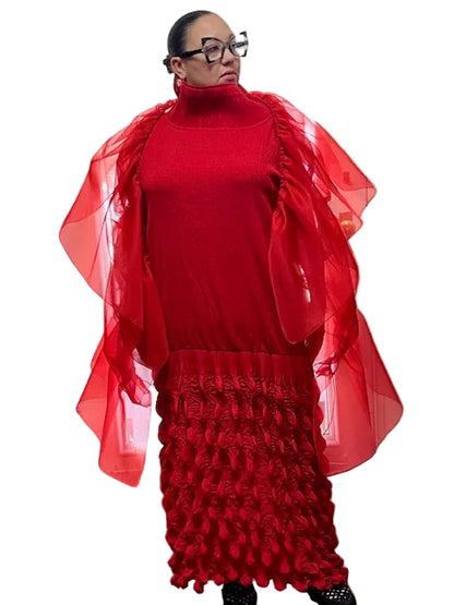 DTH 100% Silk Organza Gathered Wrap (Red or Black)