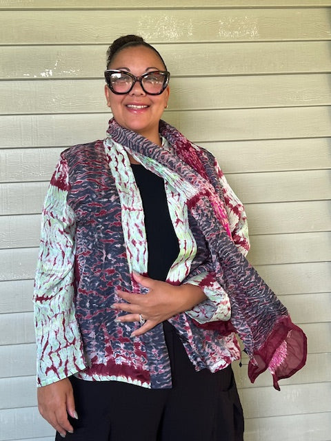 Silk Shibori Hand Dyed Jacket (Wine)