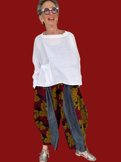 DTH  Mixed Fabric Seamed  Pants ( Ankara and Japanese Indigo Linen)