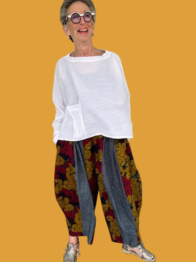 DTH  Mixed Fabric Seamed  Pants ( Ankara and Japanese Indigo Linen)