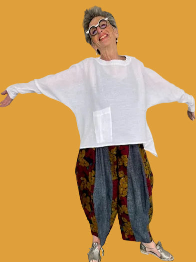 DTH  Mixed Fabric Seamed  Pants ( Ankara and Japanese Indigo Linen)