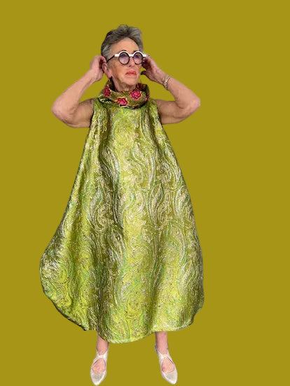 DTH Green, Gold, and Silver Metallic Bubble Dress