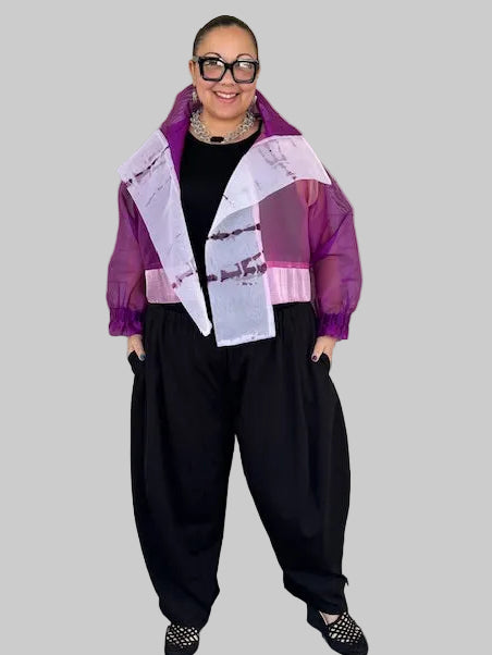 DTH 100% Silk Organza Mixed Fabric Cropped Jacket