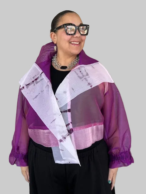 DTH 100% Silk Organza Mixed Fabric Cropped Jacket