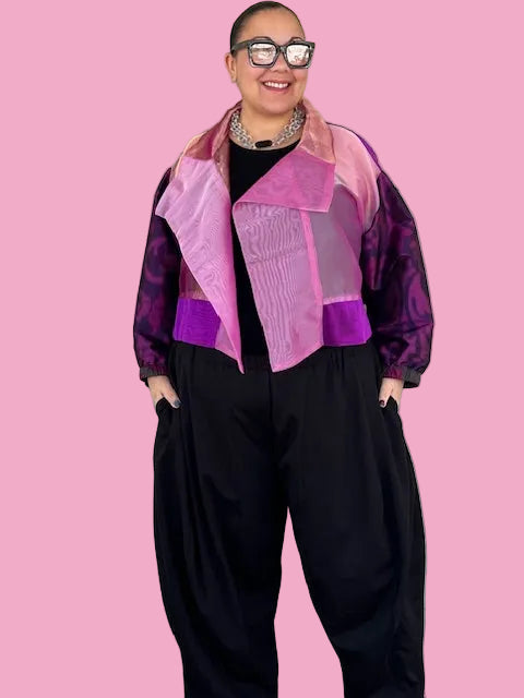 DTH 100% Silk Organza Mixed Fabric Cropped Jacket