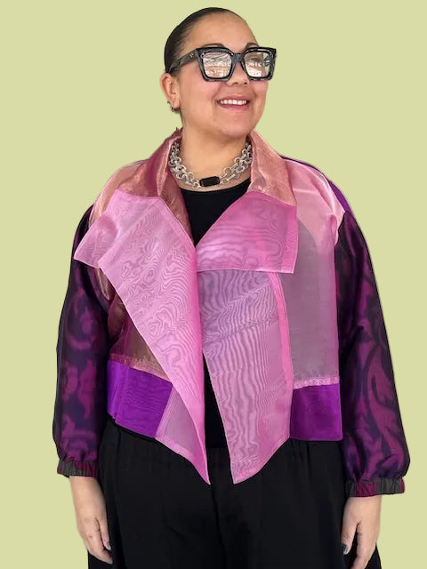 DTH 100% Silk Organza Mixed Fabric Cropped Jacket