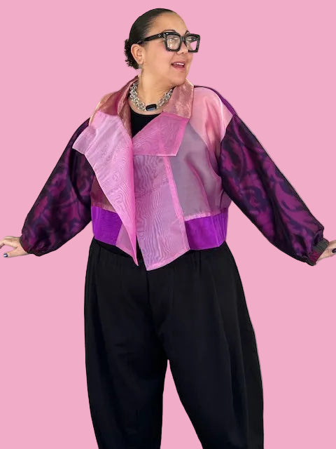 DTH 100% Silk Organza Mixed Fabric Cropped Jacket