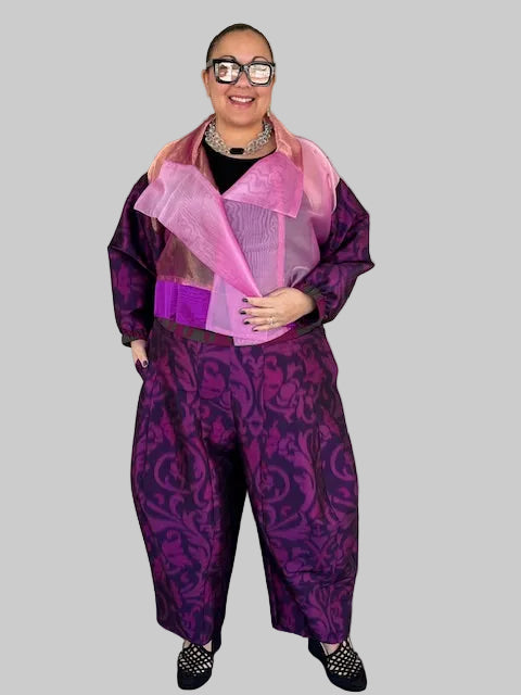 DTH 100% Silk Organza Mixed Fabric Cropped Jacket