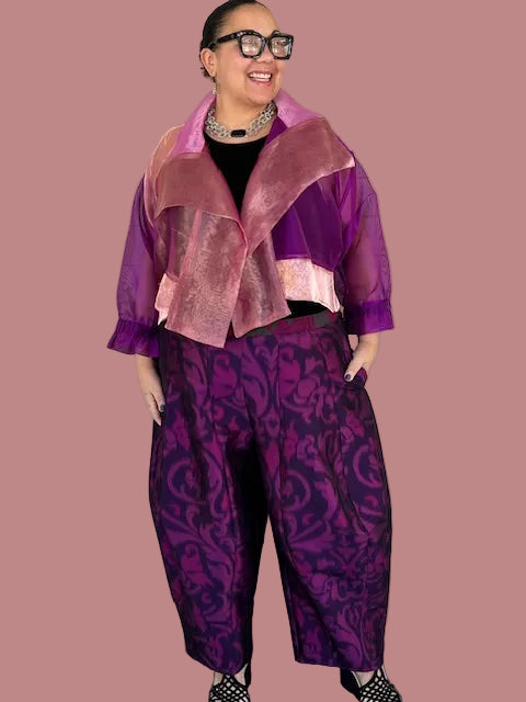 DTH 100% Silk Organza Mixed Fabric Cropped Jacket