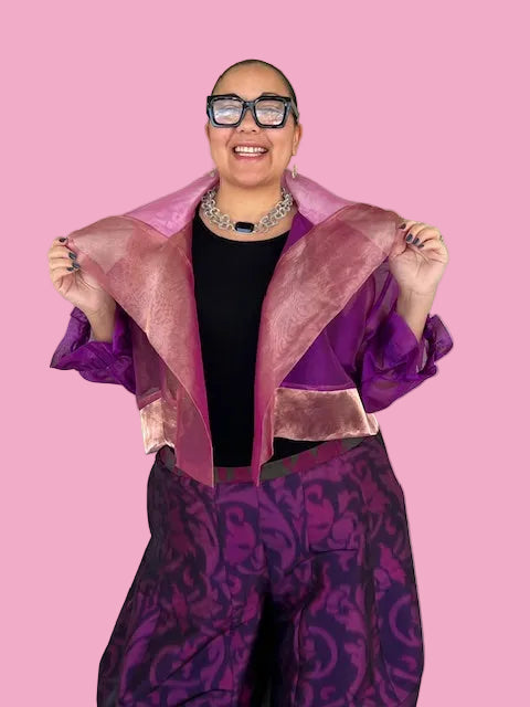 DTH 100% Silk Organza Mixed Fabric Cropped Jacket