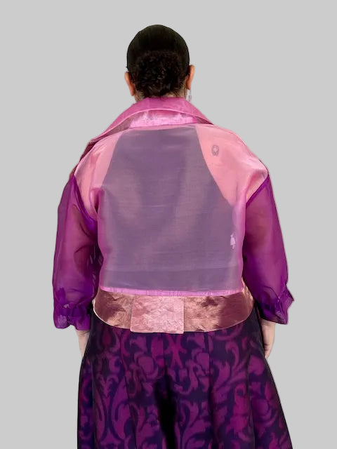 DTH 100% Silk Organza Mixed Fabric Cropped Jacket