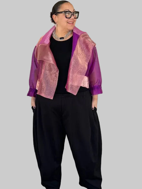DTH 100% Silk Organza Mixed Fabric Cropped Jacket