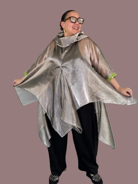 DTH 100% Silk Metallic Waterfall Top