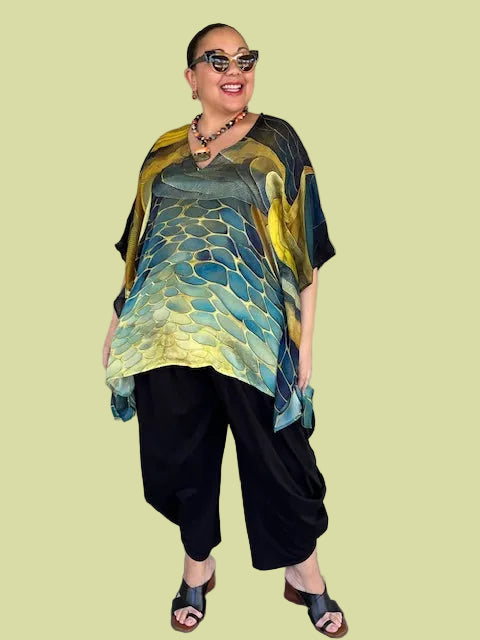 100% Silk Watercolor Kaftan (Green/Gold or Orange/Gold)