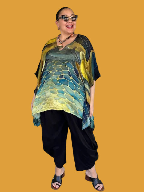 100% Silk Watercolor Kaftan (Green/Gold or Orange/Gold)
