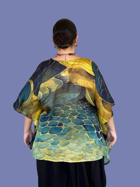 100% Silk Watercolor Kaftan (Green/Gold or Orange/Gold)