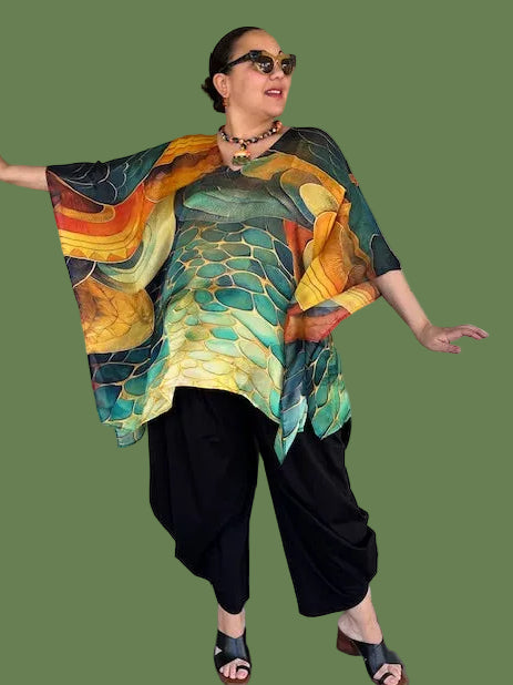 100% Silk Watercolor Kaftan (Green/Gold or Orange/Gold)