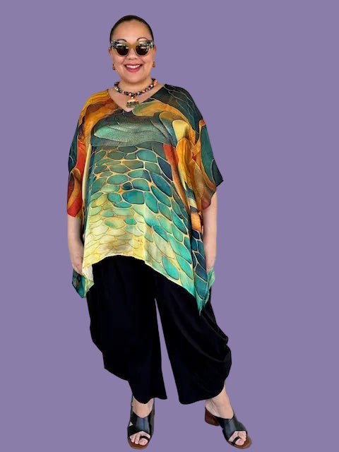 100% Silk Watercolor Kaftan (Green/Gold or Orange/Gold)