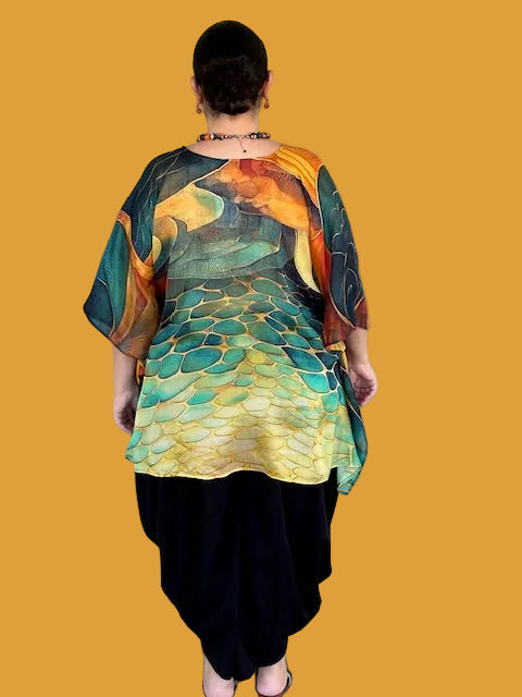 100% Silk Watercolor Kaftan (Green/Gold or Orange/Gold)