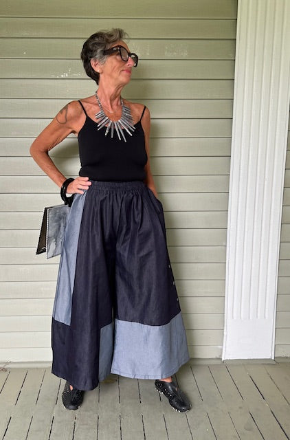 Vanite Couture Denim Patch Work Wide leg Pants