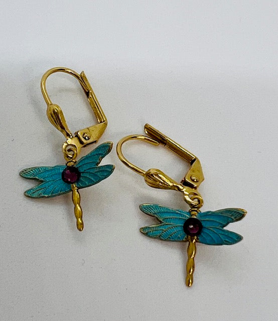 Mini Swarovski Dragonfly Lever Back Earrings (Blue)