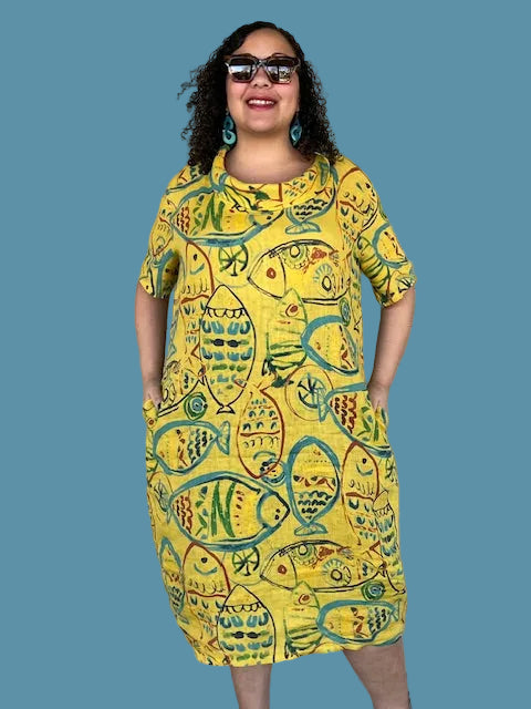 Transparente Cowl Dress (Blue, Kiwi, or Yellow)
