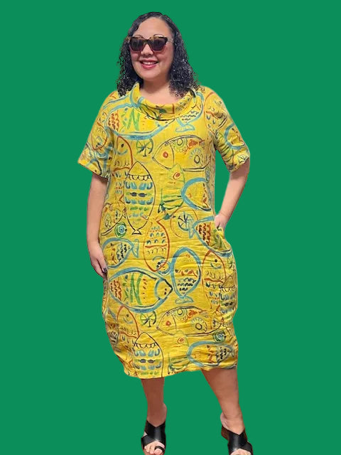 Transparente Cowl Dress (Blue, Kiwi, or Yellow)