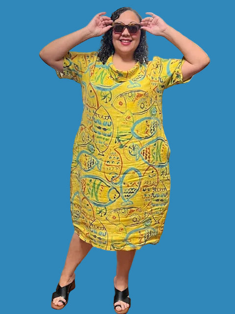 Transparente Cowl Dress (Blue, Kiwi, or Yellow)