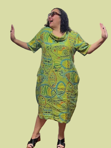 Transparente Cowl Dress (Blue, Kiwi, or Yellow)