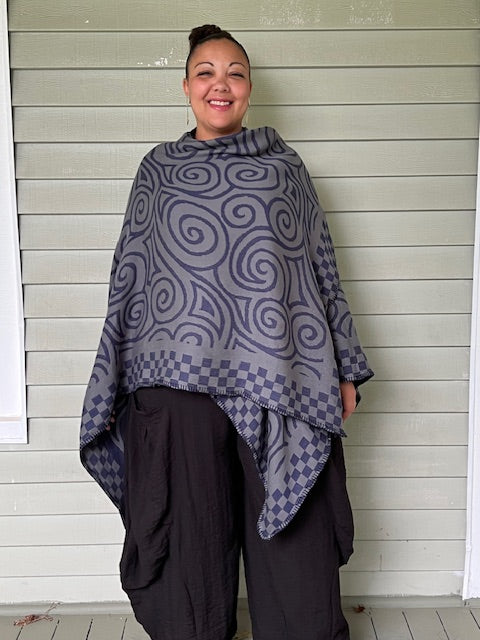 Reversible Swirls Ruana Wrap (Denim Blue)