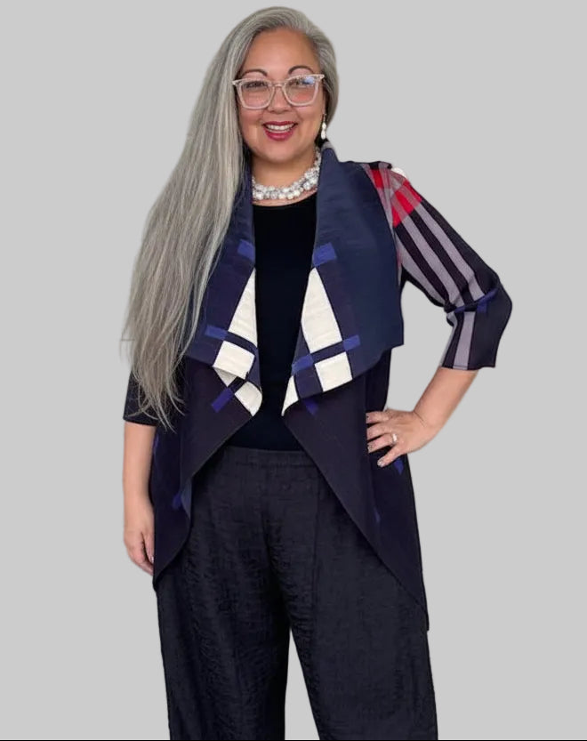 Vanite Couture Plaid Pleated Duster
