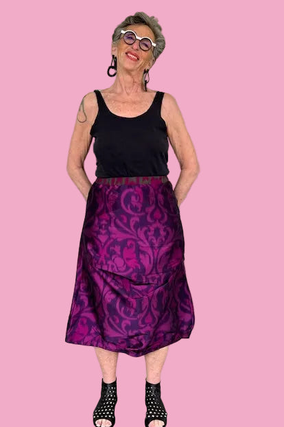 DTH 100% Silk Ikat Side Tuck Skirt