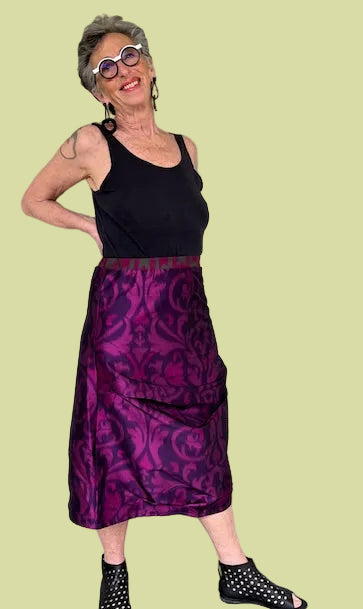 DTH 100% Silk Ikat Side Tuck Skirt