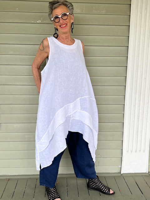 Transparent 100% Linen Long Layered Tank (Green, Black, White or Red )